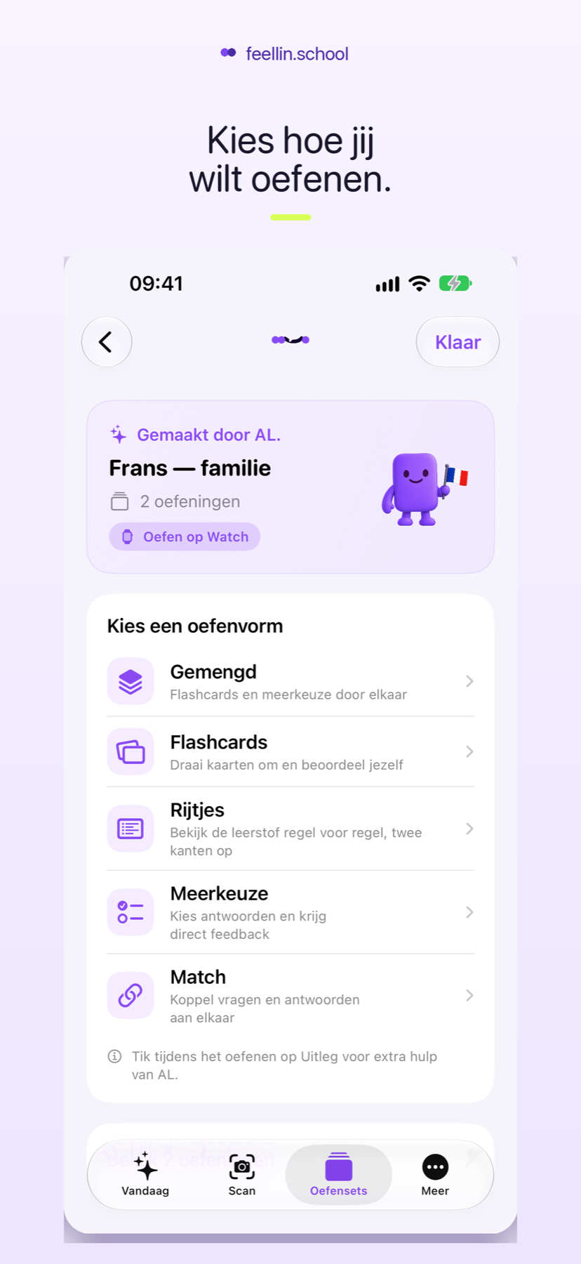 Keuze uit verschillende oefenvormen